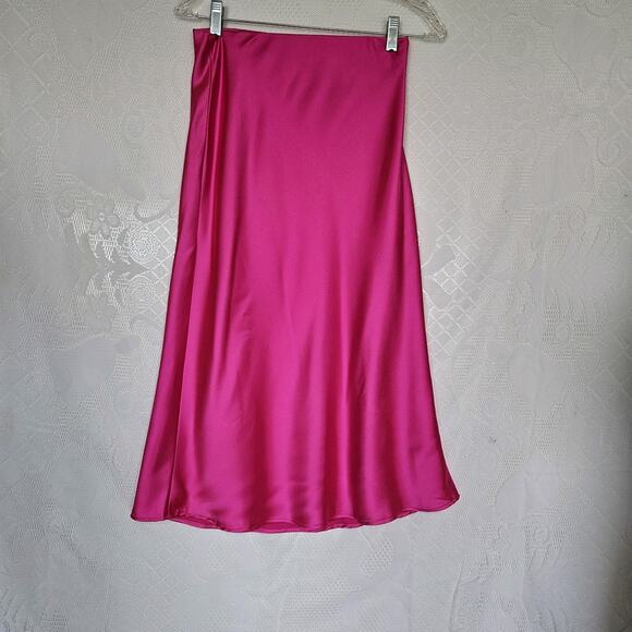 Hot Pink Satin Neon XSmall Maxi Skirt Made In USA Coquette Clean Girl Elegant - Picture 1 of 10